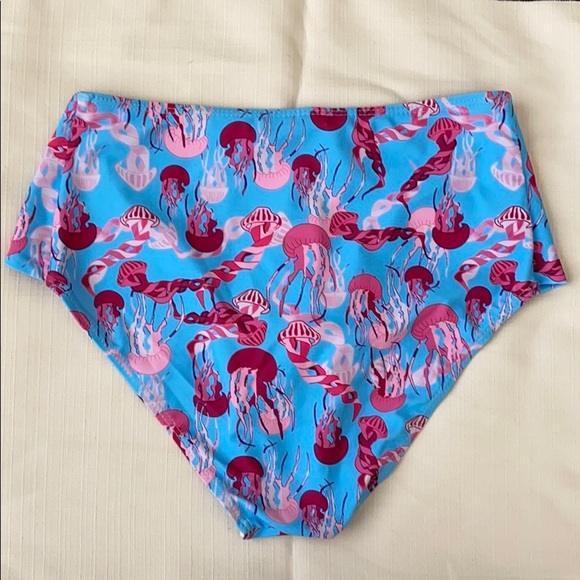 ❤️ Blue & Pink Jellyfish High Waist Bikini Bottom - Picture 7 of 8